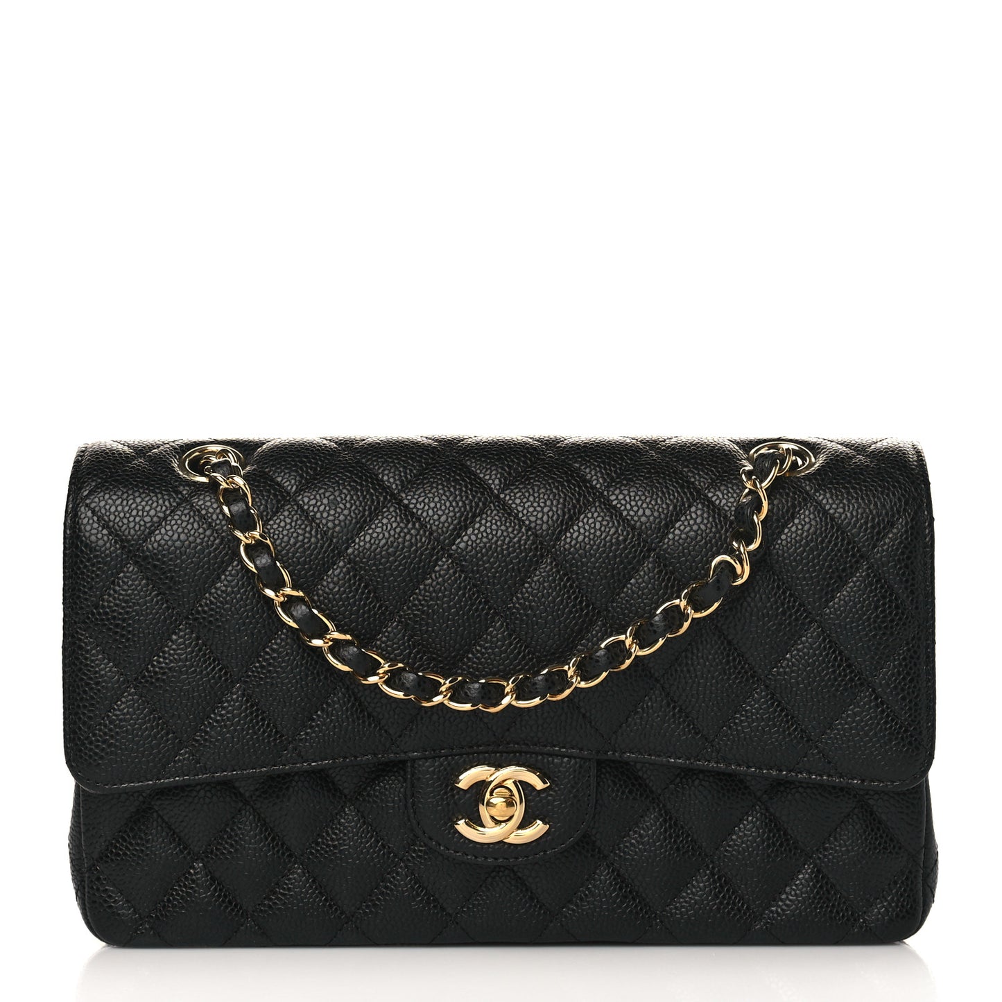 Caviar Quilted Medium Double Flap Black