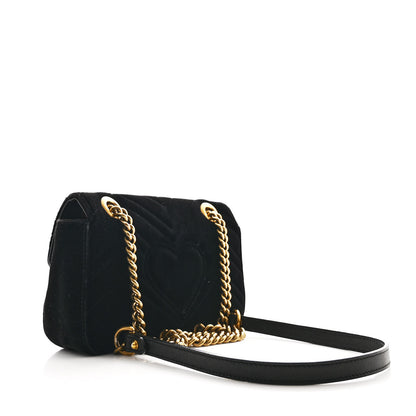 Gucci Velvet Matelasse Mini GG Marmont Shoulder Bag Black 3 of 13