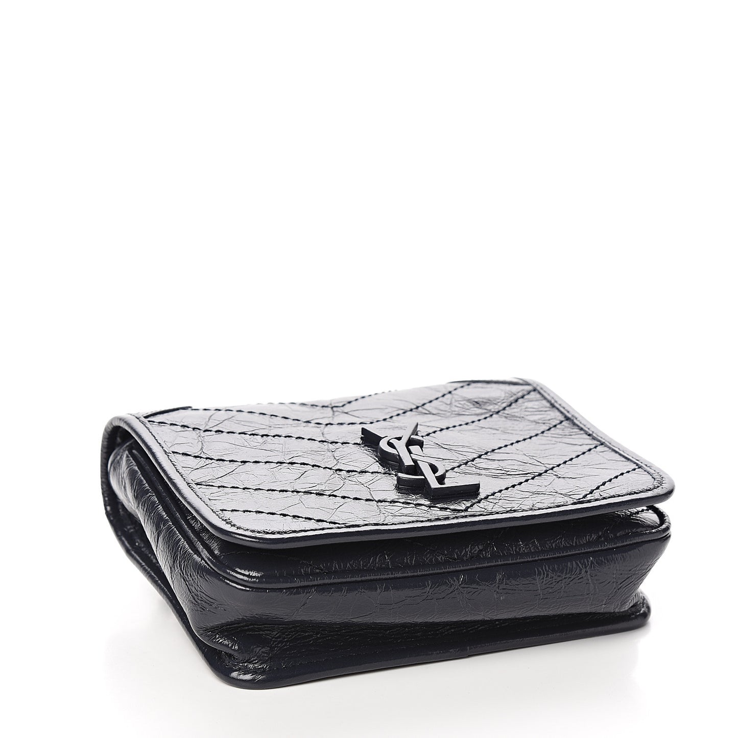 Crinkled Calfskin Matelasse Monogram Niki Chain Wallet Deep Marine