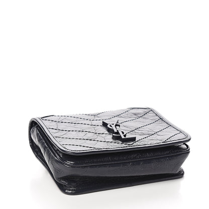 Saint Laurent Crinkled Calfskin Matelasse Monogram Niki Chain Wallet Deep Marine 3 of 9