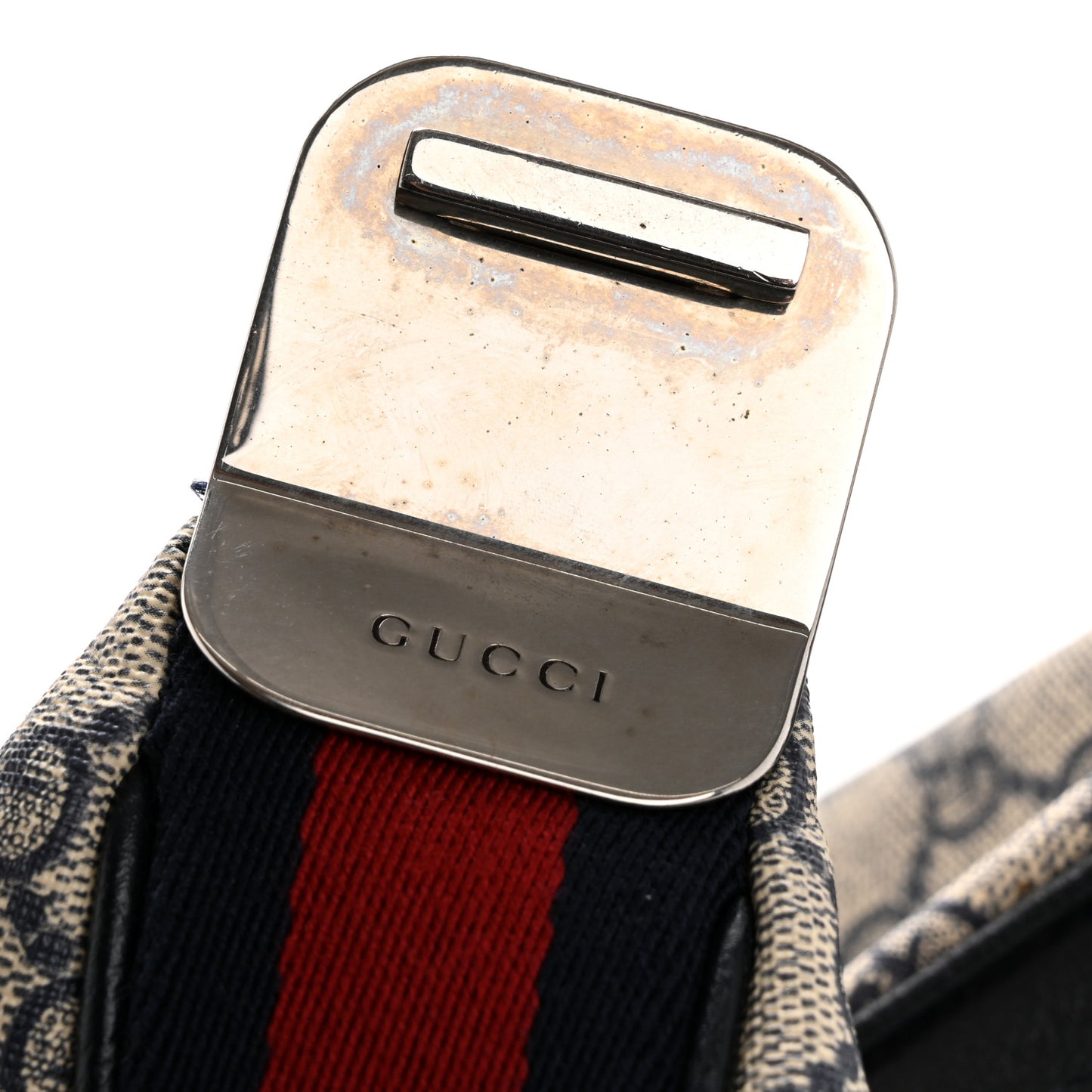 GG Supreme Monogram Textured Calfskin Web Small Attache Shoulder Bag Beige Blue