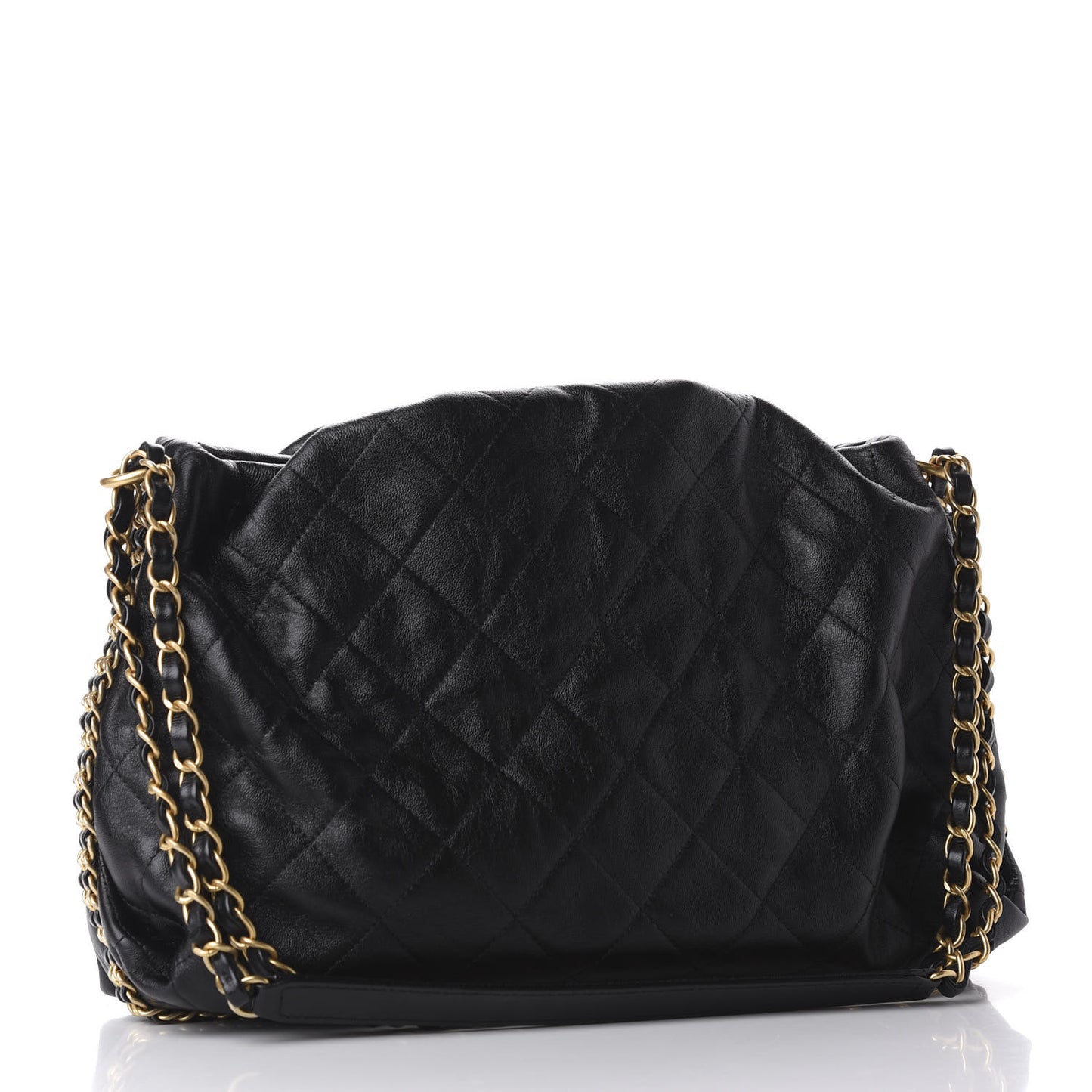 Calfskin Quilted Chain Around Tote Black