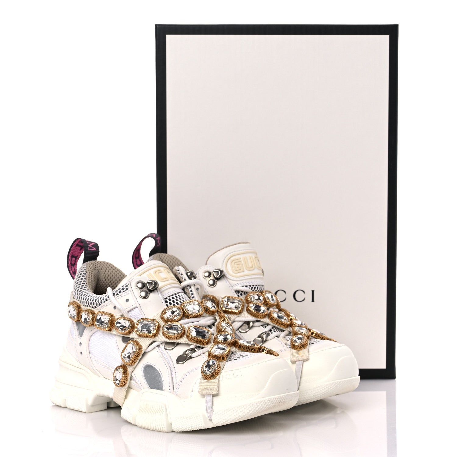Gucci X SEGA Mesh Calfskin Suede Removable Crystals Womens Flashtrek Sneakers 36 Great White 15 of 15