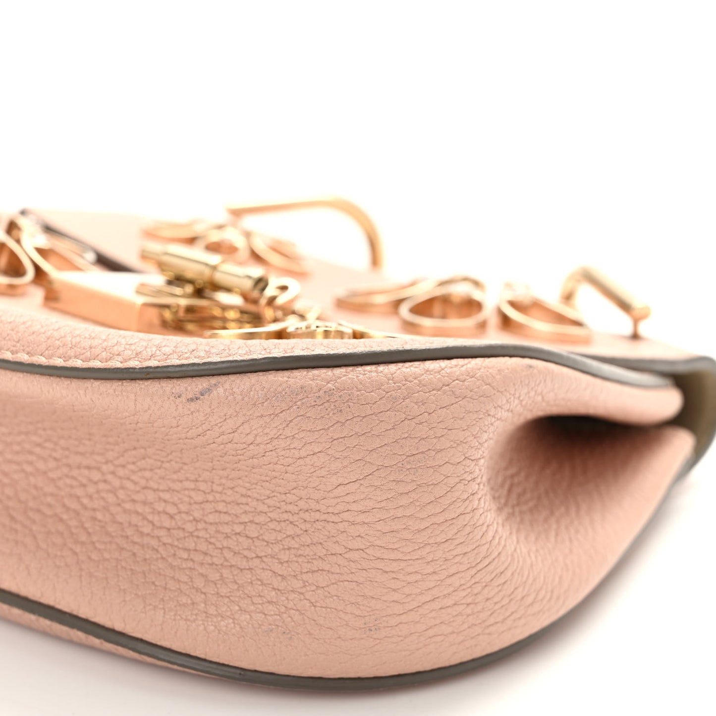 Grained Lambskin Flower Crystal Embellished Mini Drew Shoulder Bag Cement Pink