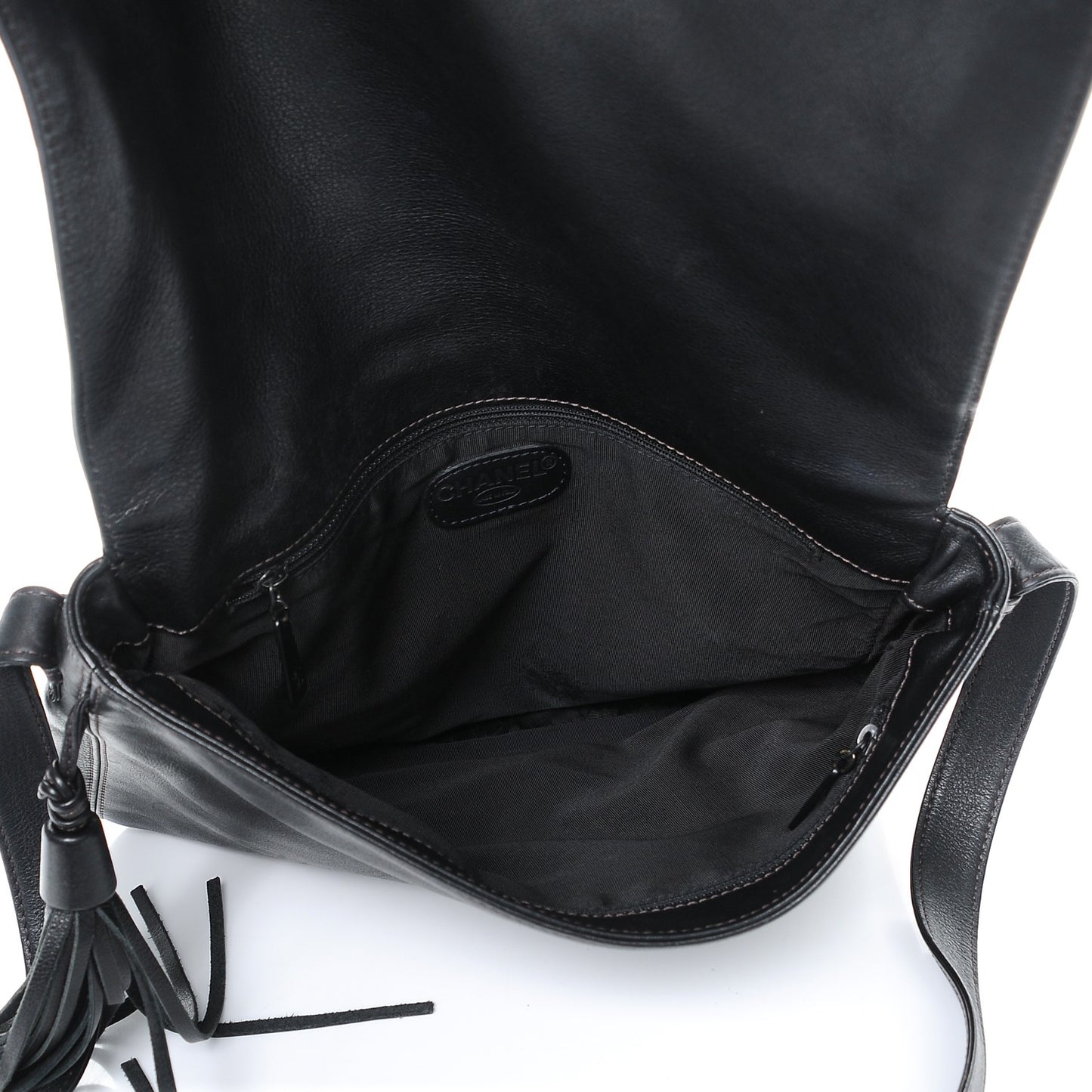 Lambskin CC Tassel Shoulder Flap Bag Black