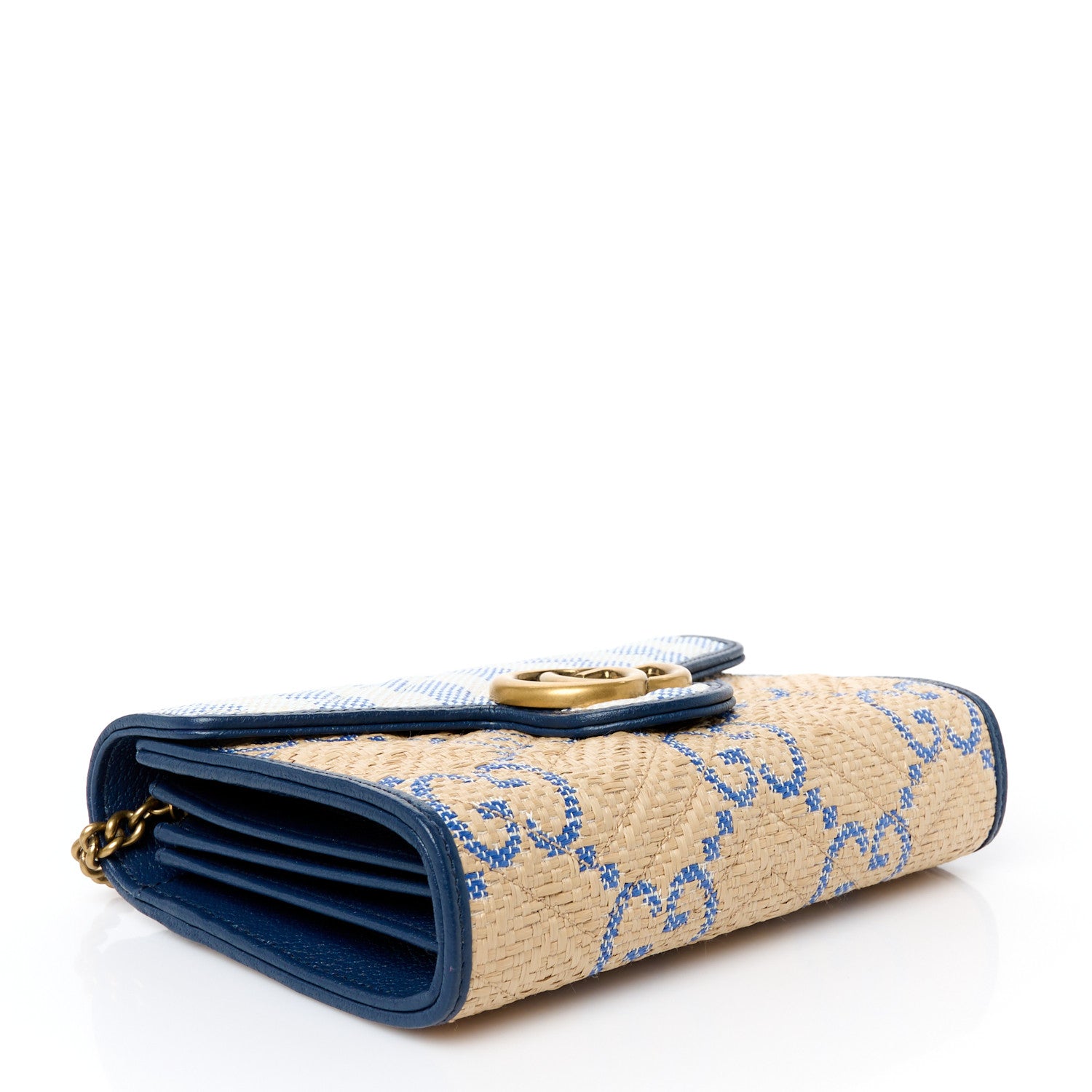 Gucci Raffia GG Monogram Matelasse GG Marmont Chain Wallet Mystic White Royale Natural 4 of 10