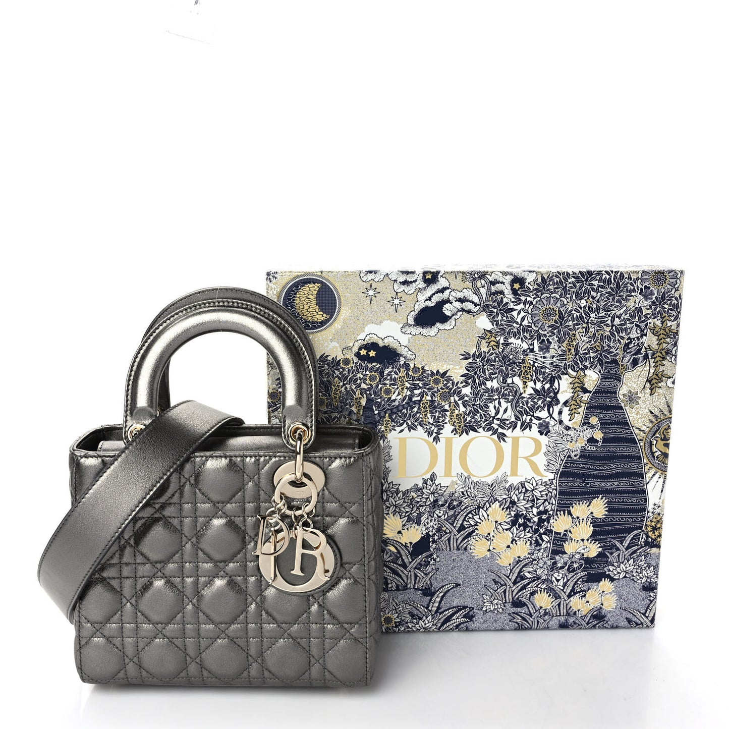 Lambskin Cannage Small My ABCDior Lady Dior Metallic Grey