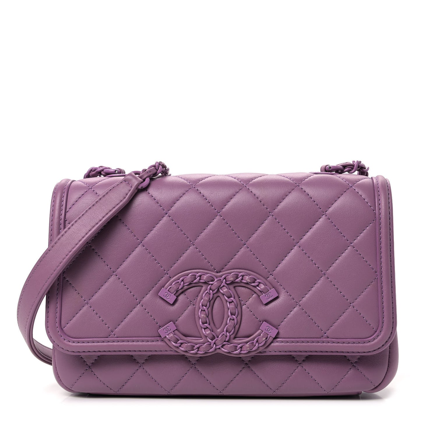 Lambskin Quilted Small CC Filigree Flap Purple