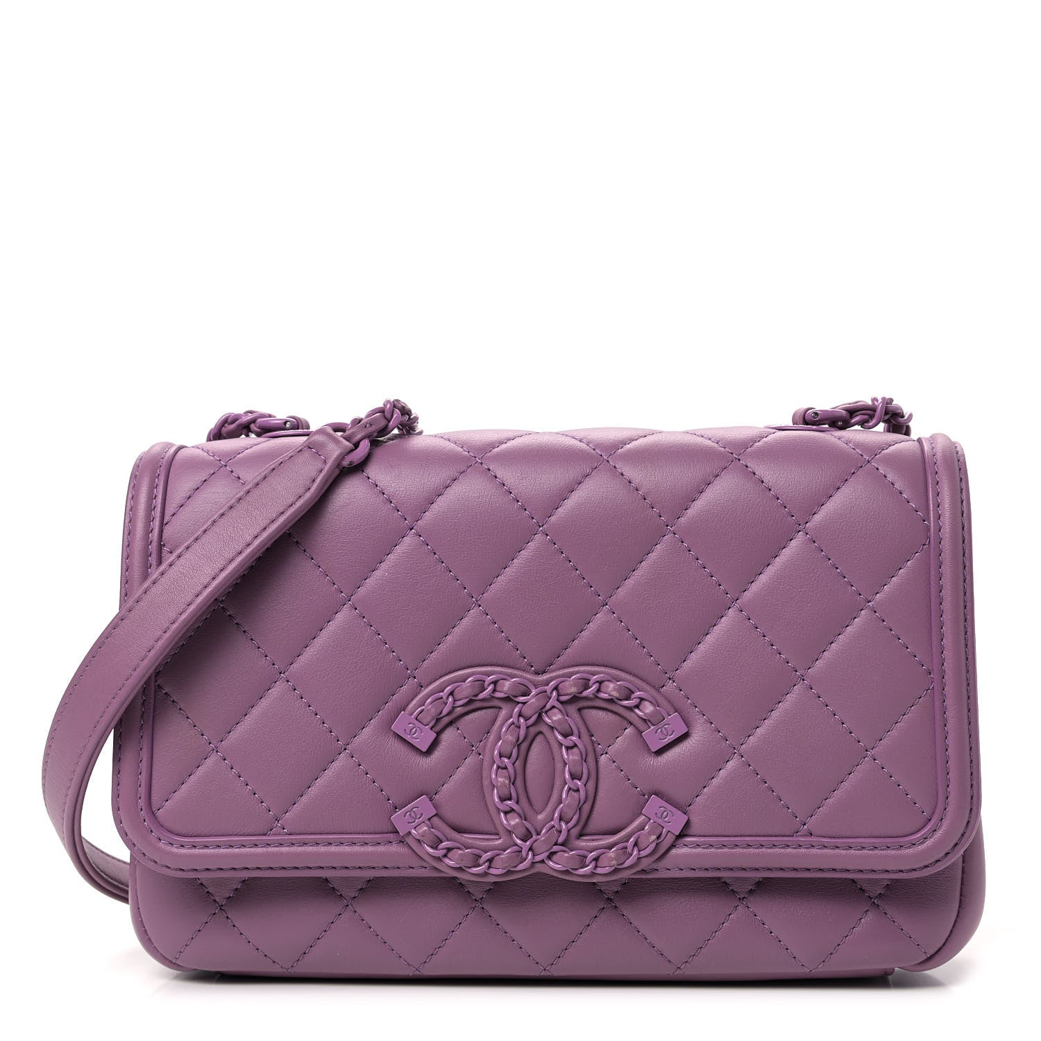 Chanel Lambskin Quilted Small CC Filigree Flap Purple 1 of 10