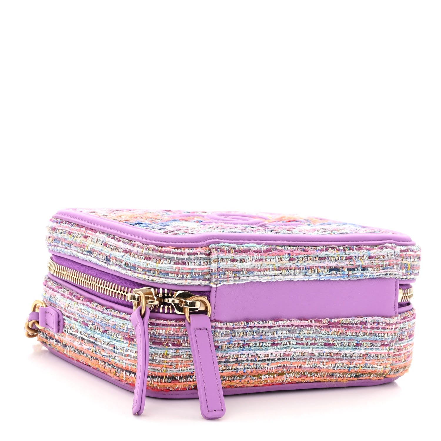 Chanel Tweed Quilted Small CC Filigree Vanity Case Purple Multicolor 4 of 10