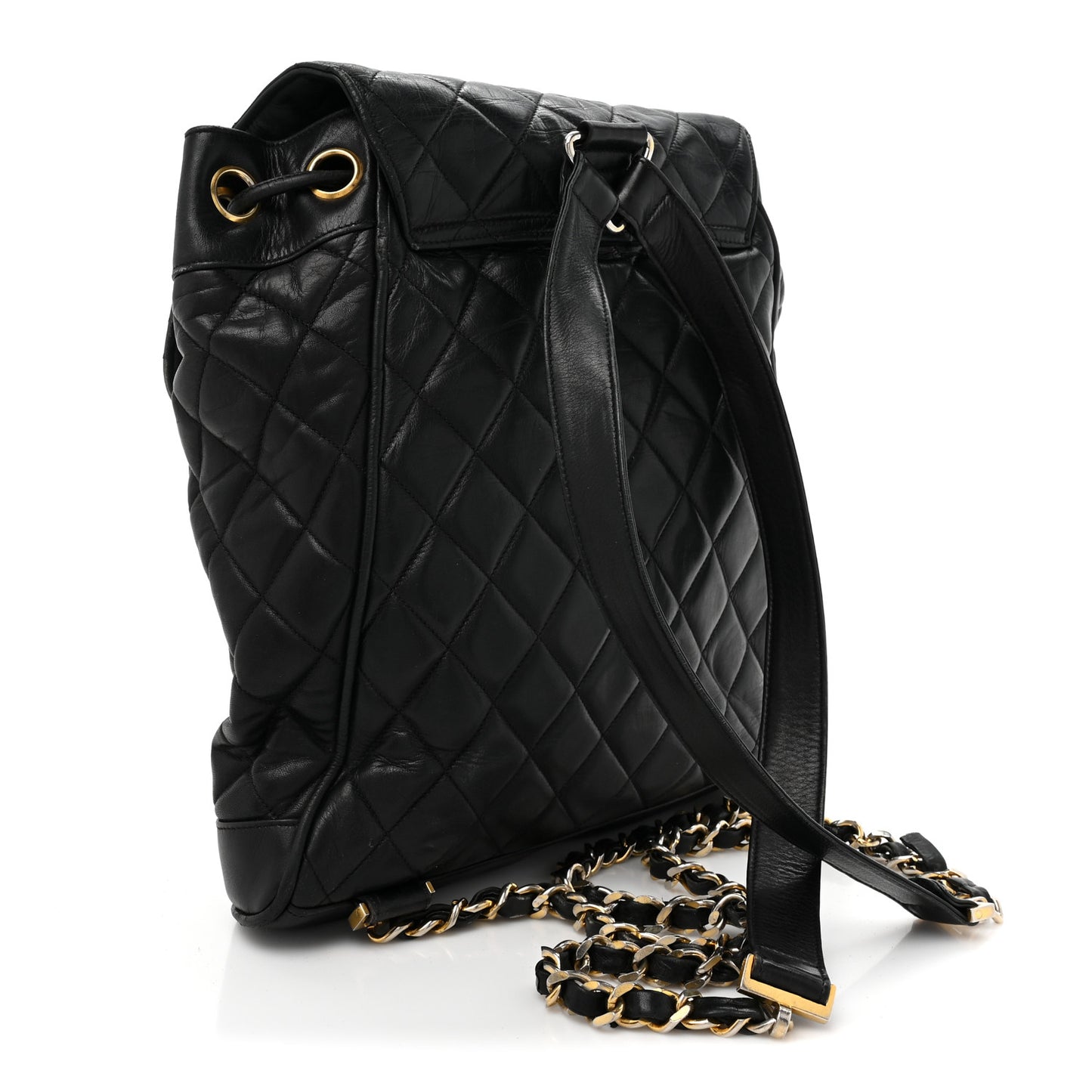 Lambskin Quilted Drawstring Backpack Black