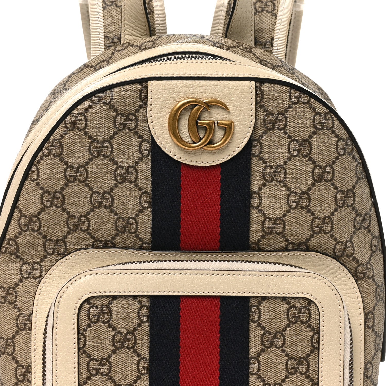 Gucci GG Supreme Monogram Textured Calfskin Web Small Ophidia Day Backpack Beige Ebony Mystic White 8 of 10
