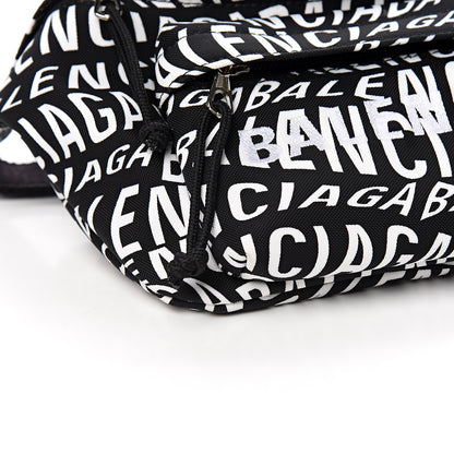 Balenciaga Nylon Wave Logo Print Wheel Beltpack Black White 7 of 9