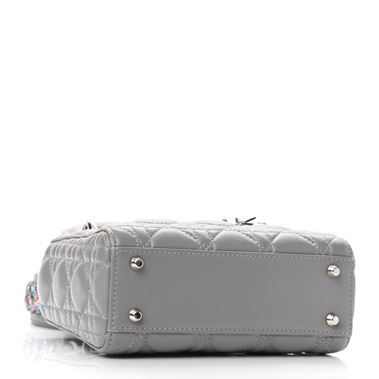 Lambskin Cannage Mini Lady Dior Crystal Strap Grey