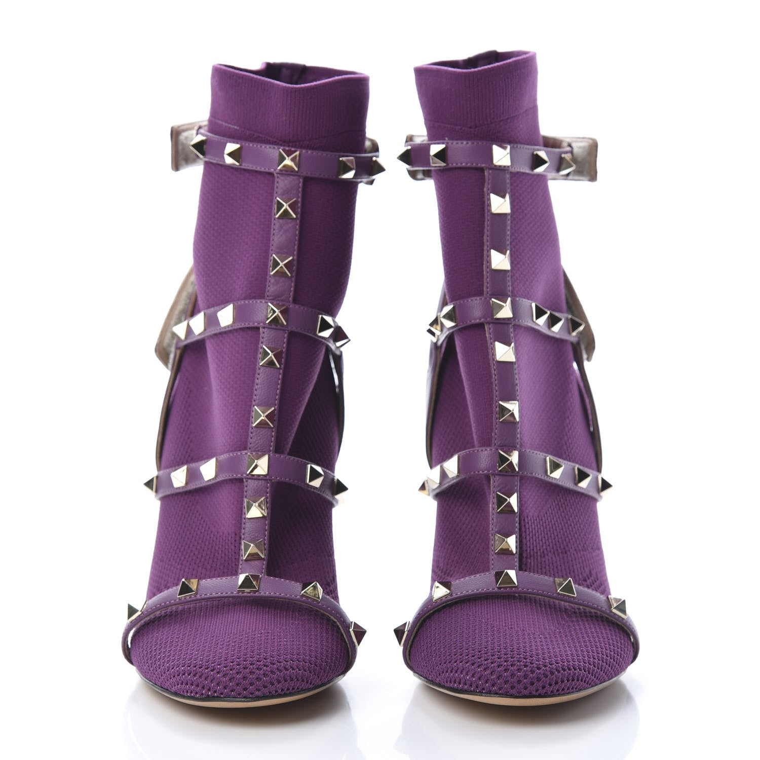 Valentino Garavani Calfskin Knit Rockstud Bodytech Sock Booties Purple 37 2 of 7