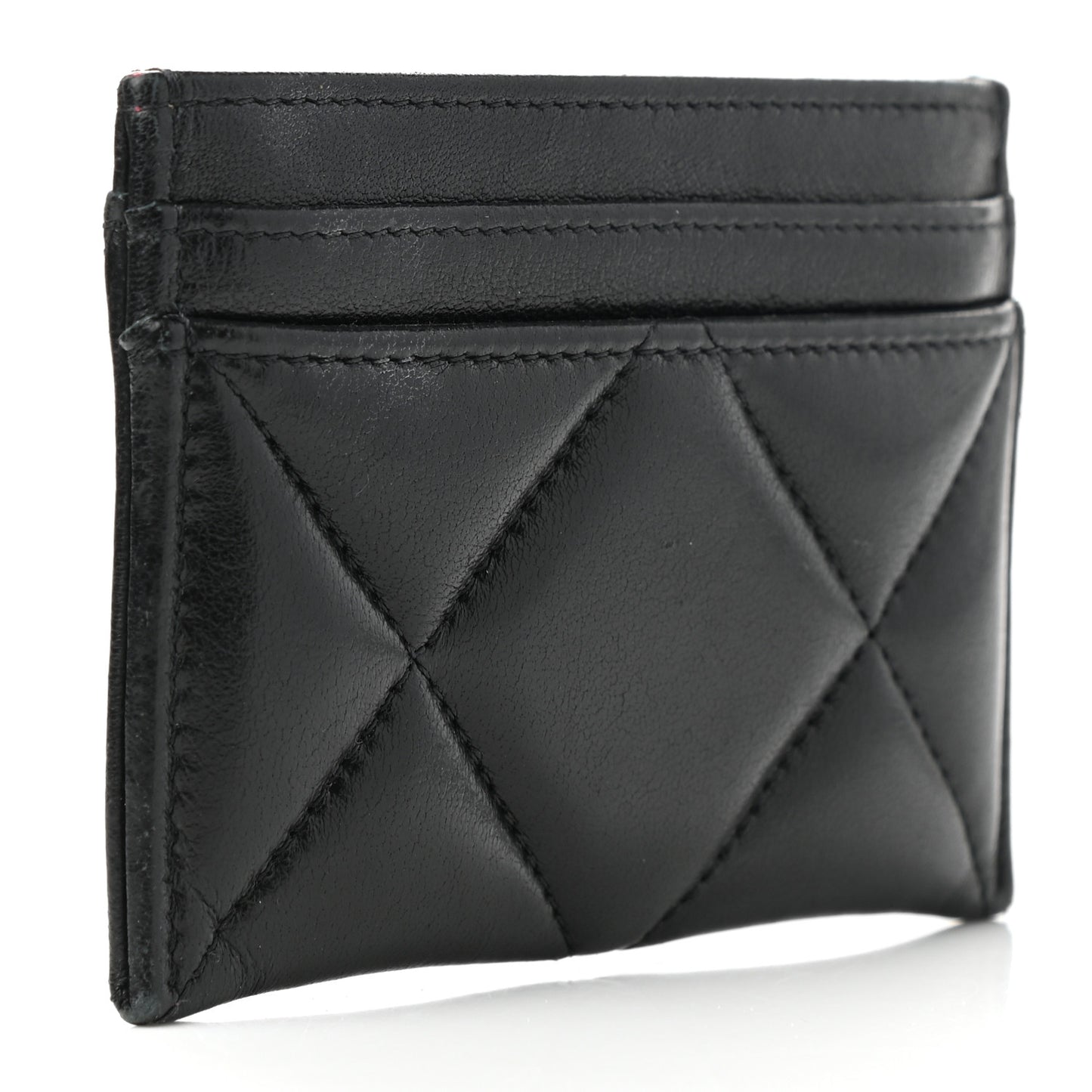 Lambskin Quilted Chanel 19 Card Holder Black