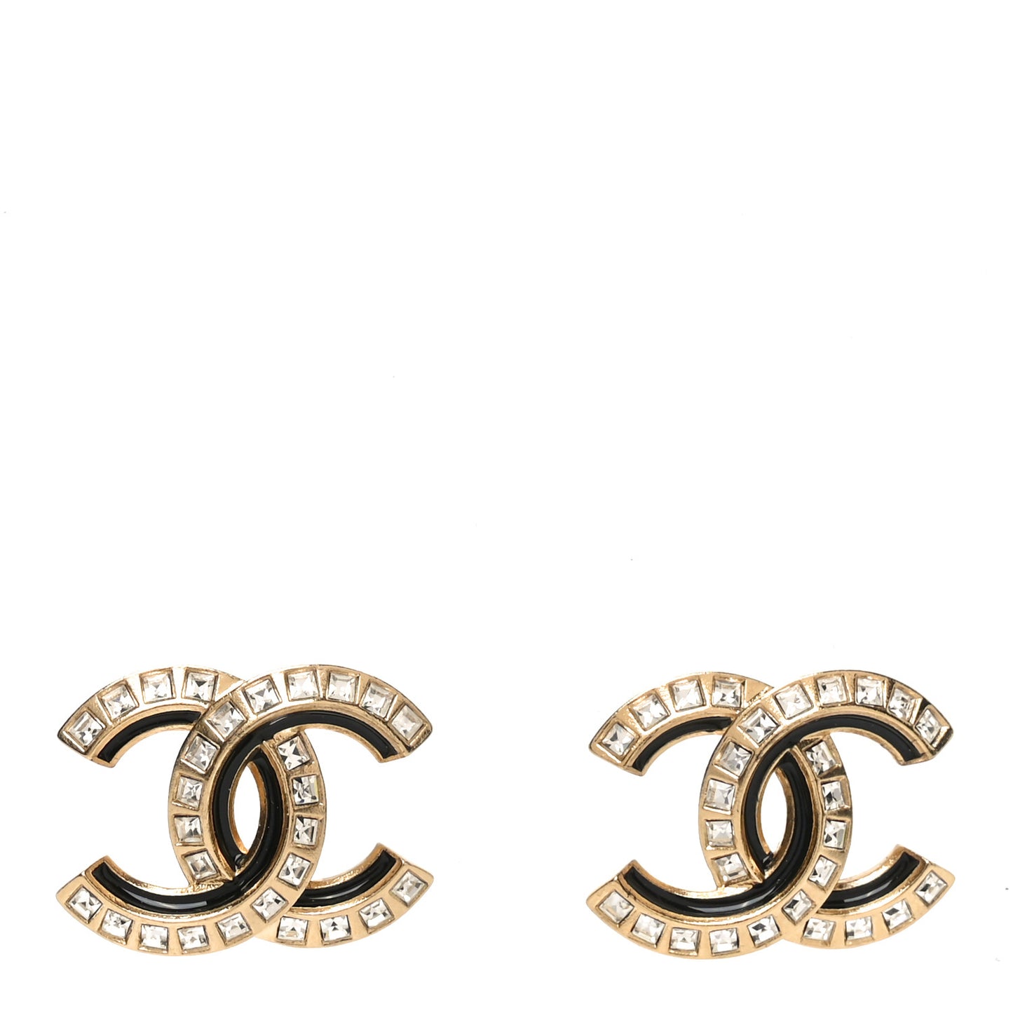 Baguette Crystal Enamel CC Earrings Gold Black