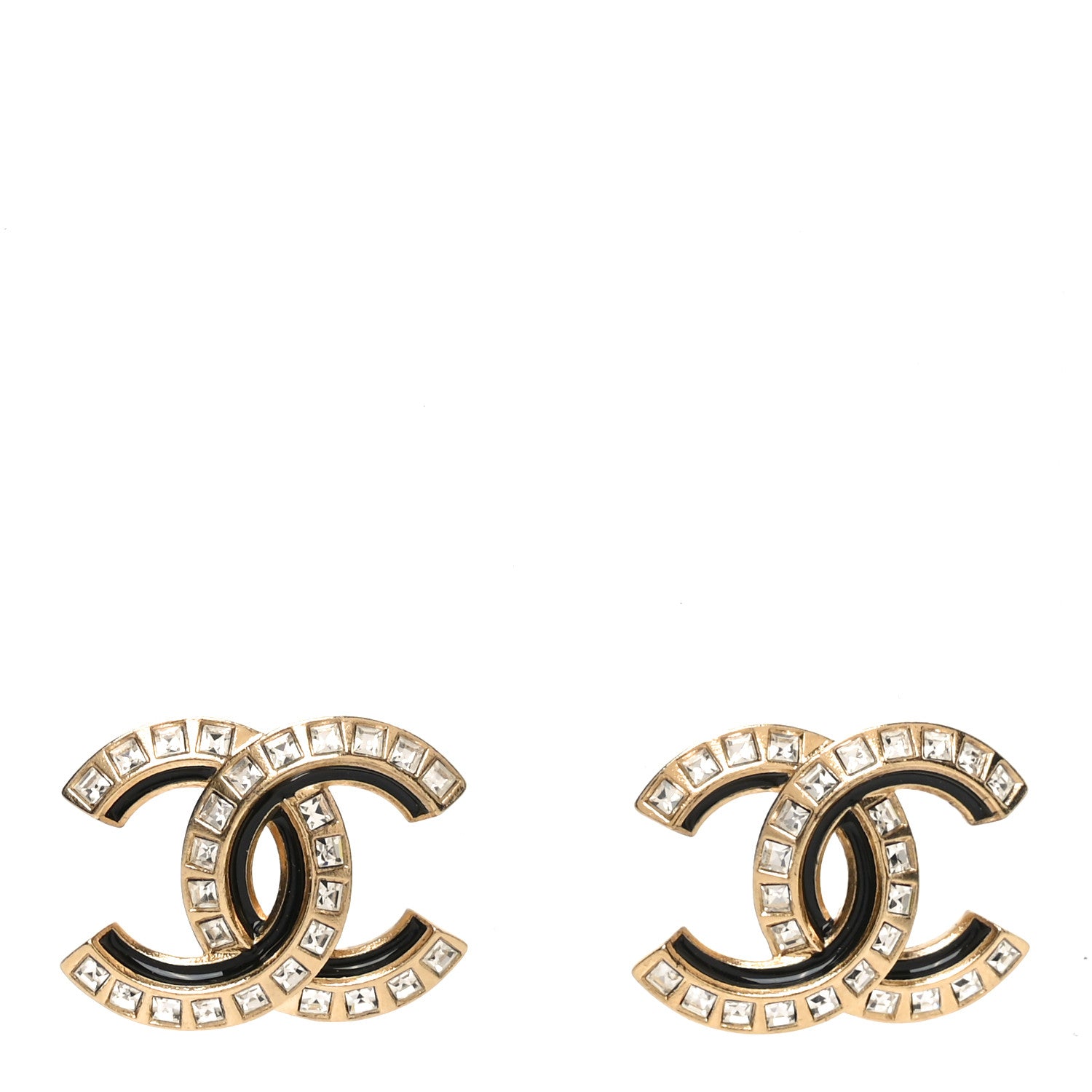 Chanel Baguette Crystal Enamel CC Earrings Gold Black 1 of 5