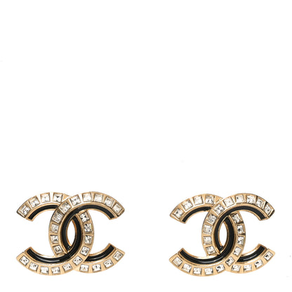 Chanel Baguette Crystal Enamel CC Earrings Gold Black 1 of 5