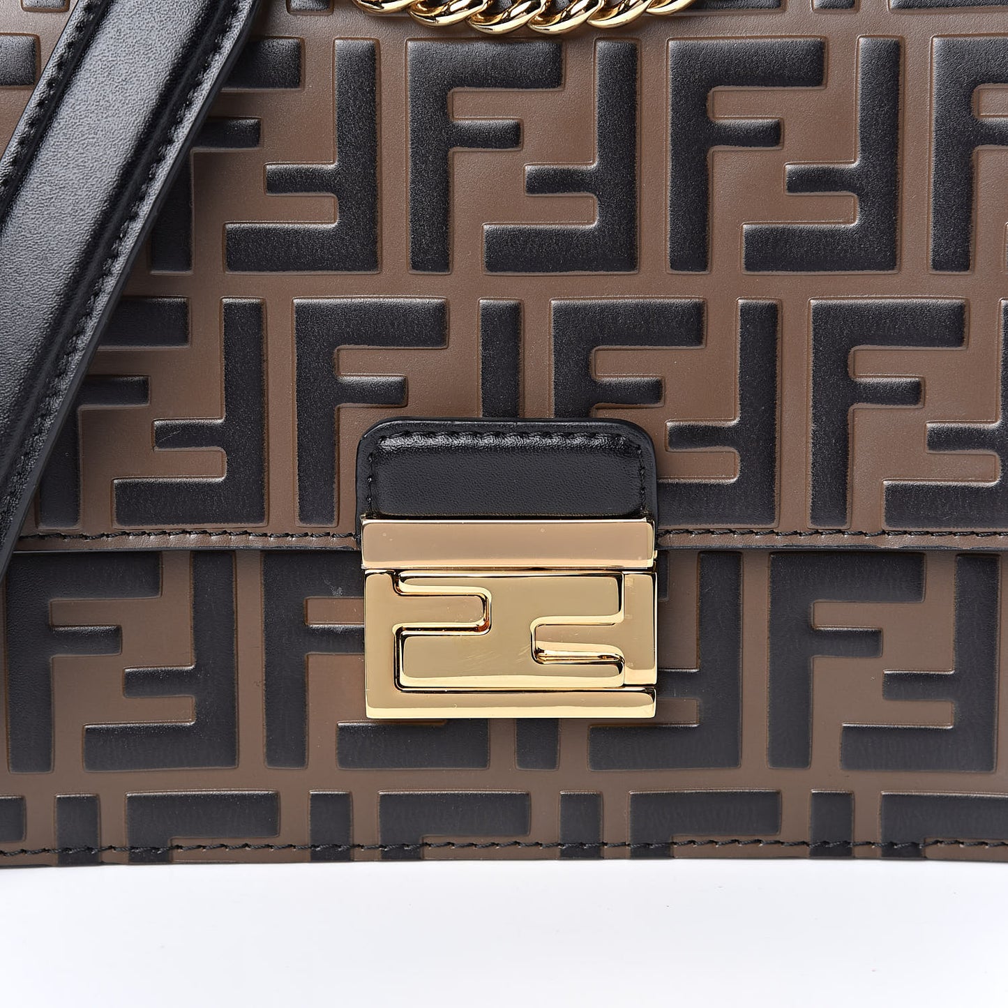 Vitello Liberty Bi-Color FF 1974 Embossed Small Kan U Shoulder Bag Maya Black