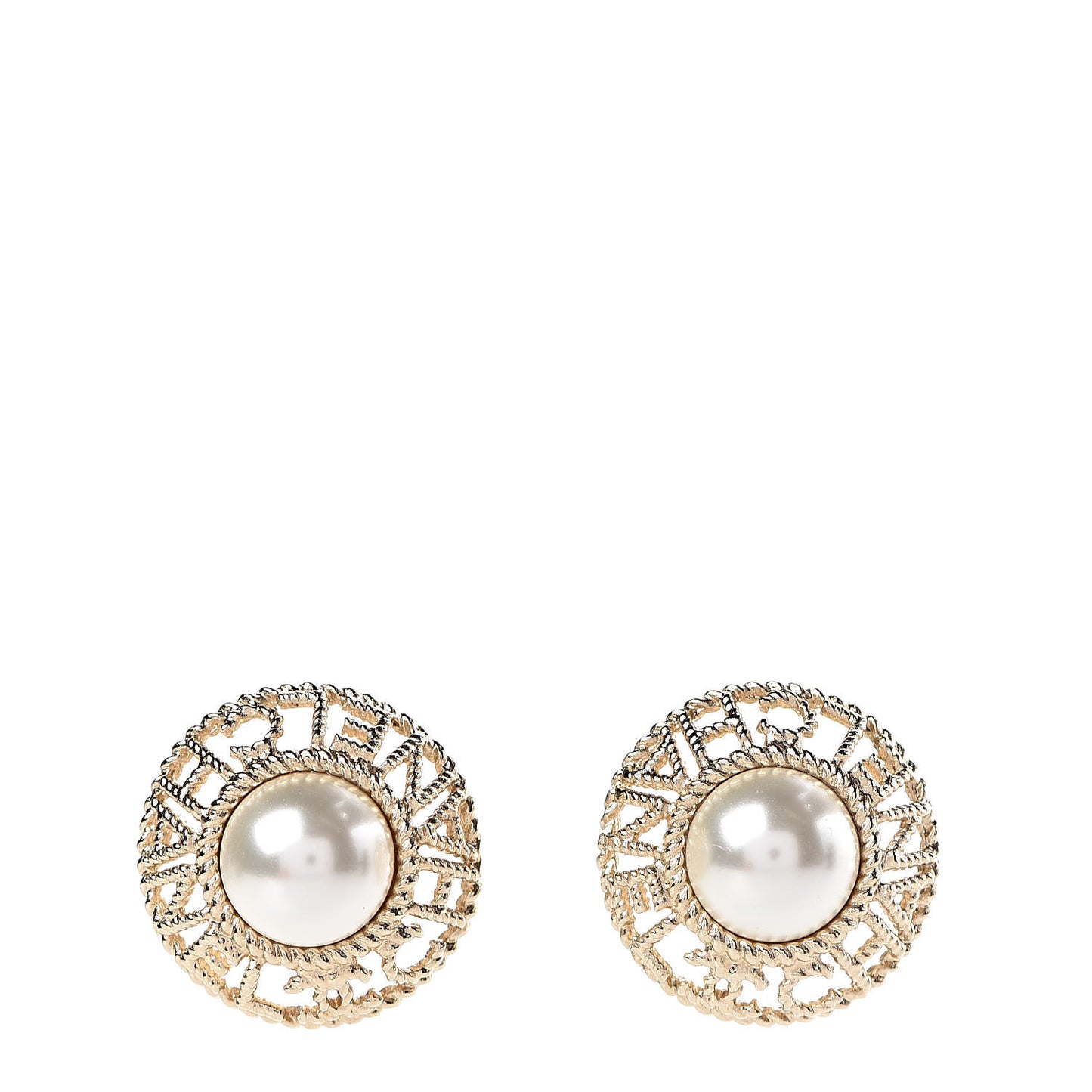 Pearl CC Round Earrings Gold