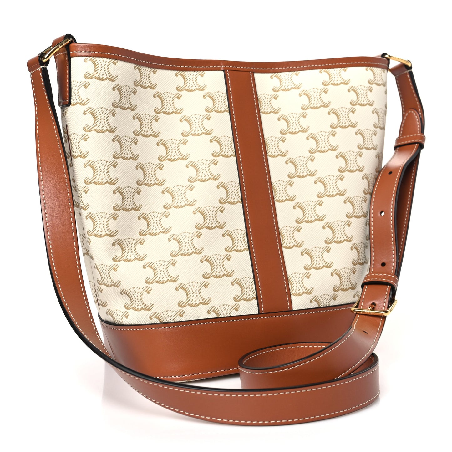 Triomphe Canvas Calfskin Small Bucket Bag White