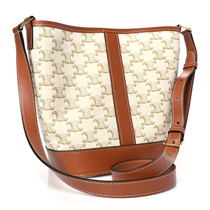 Celine Triomphe Canvas Calfskin Small Bucket Bag White 3 of 9