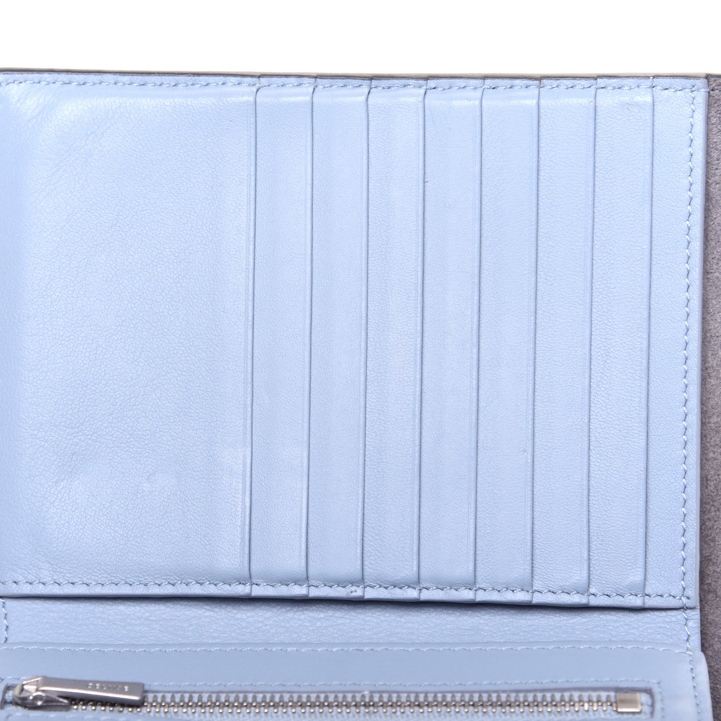 Grained Calfskin Medium Multifunction Strap Wallet Grey Blue