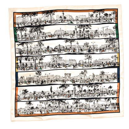 Hermes Silk l'Ombre des Boulevards Scarf 70 Creme Black Vert 2 of 6