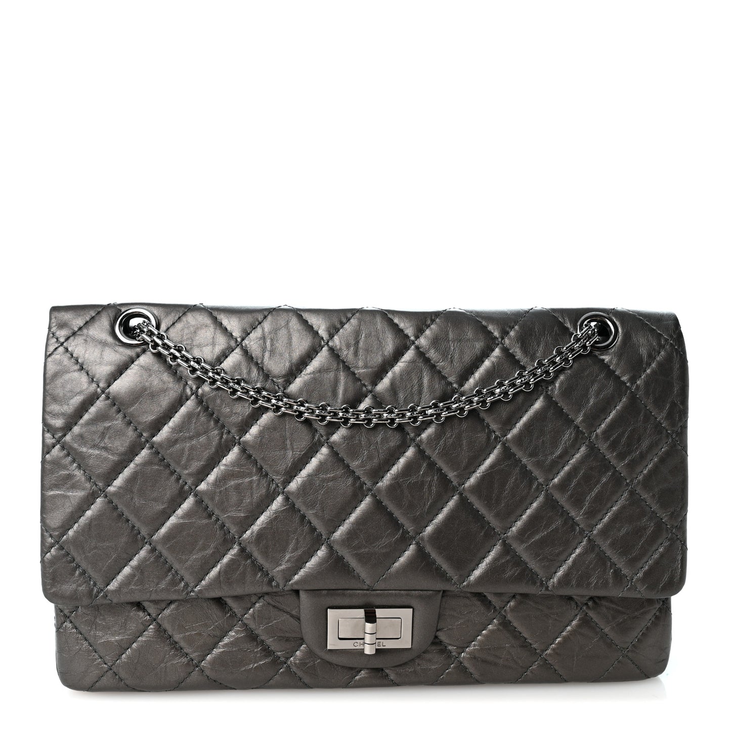 Metallic Aged Calfskin Quilted 2.55 Reissue 227 Flap Dark Grey