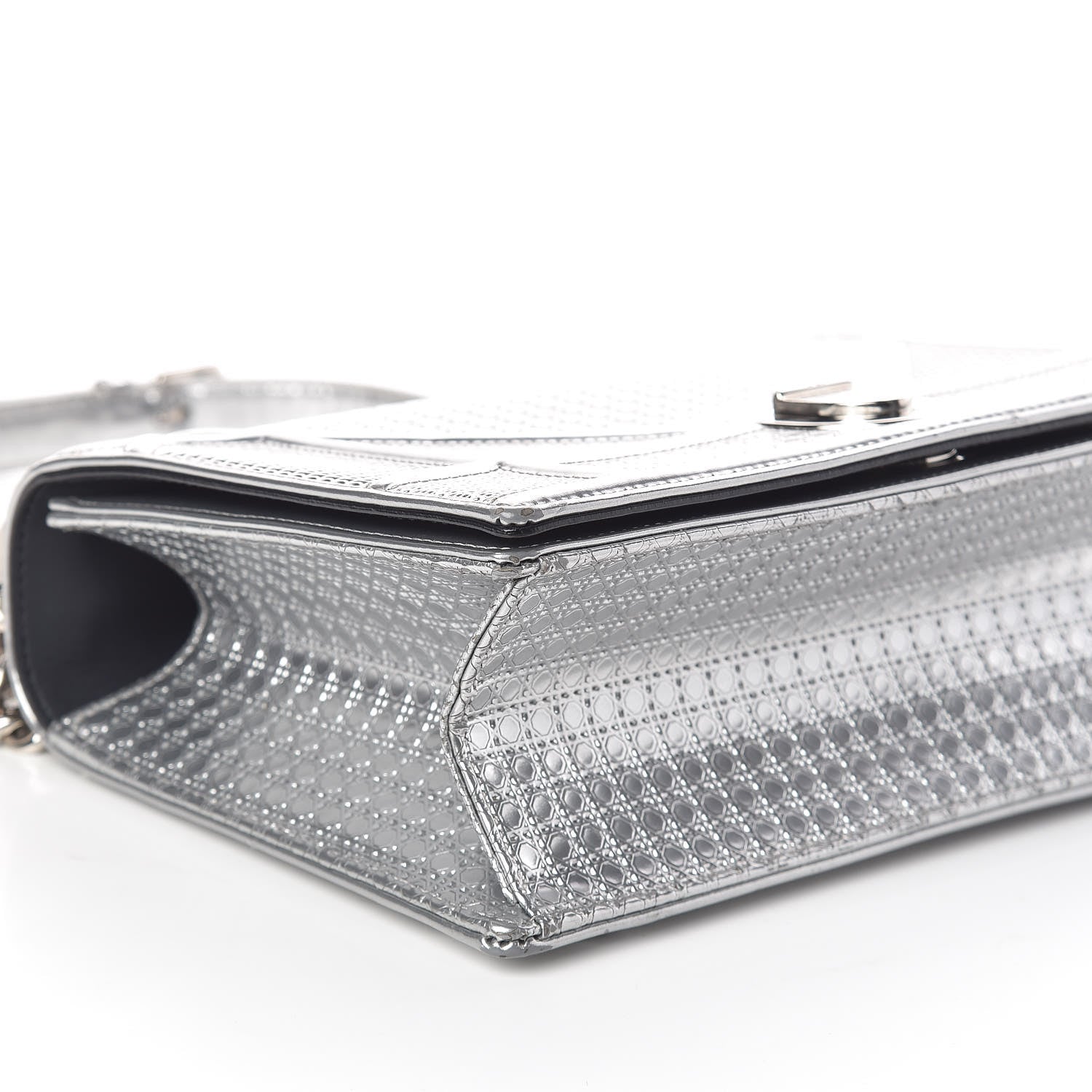 Christian Dior Metallic Patent Micro-Cannage Medium Diorama Flap Bag Silver 8 of 10