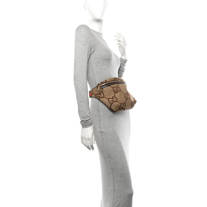 Gucci Monogram Jumbo GG Textured Dollar Calfskin Web Belt Bag Camel Ebony New Acero 2 of 10