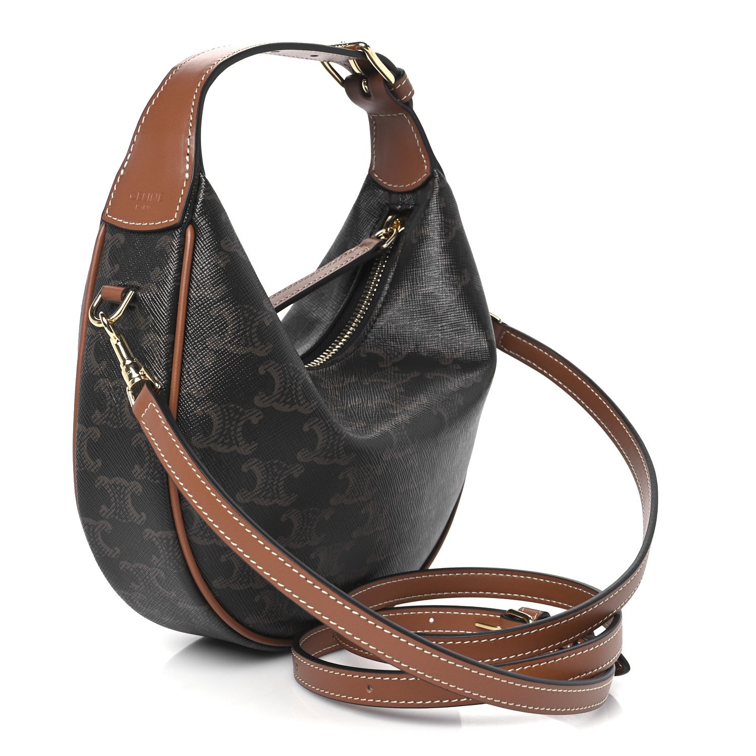 Celine Calfskin Triomphe Canvas Teen Lulu Shoulder Bag Tan 3 of 12