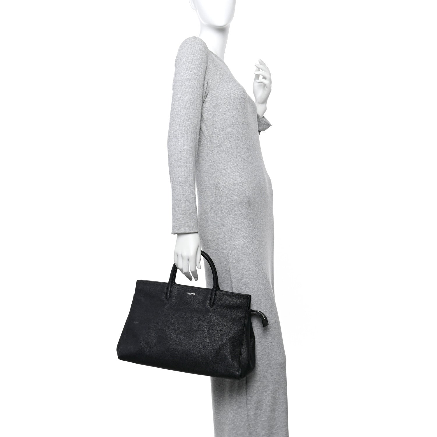 Saint Laurent Grained Calfskin Medium Cabas Rive Gauche Black 3 of 41