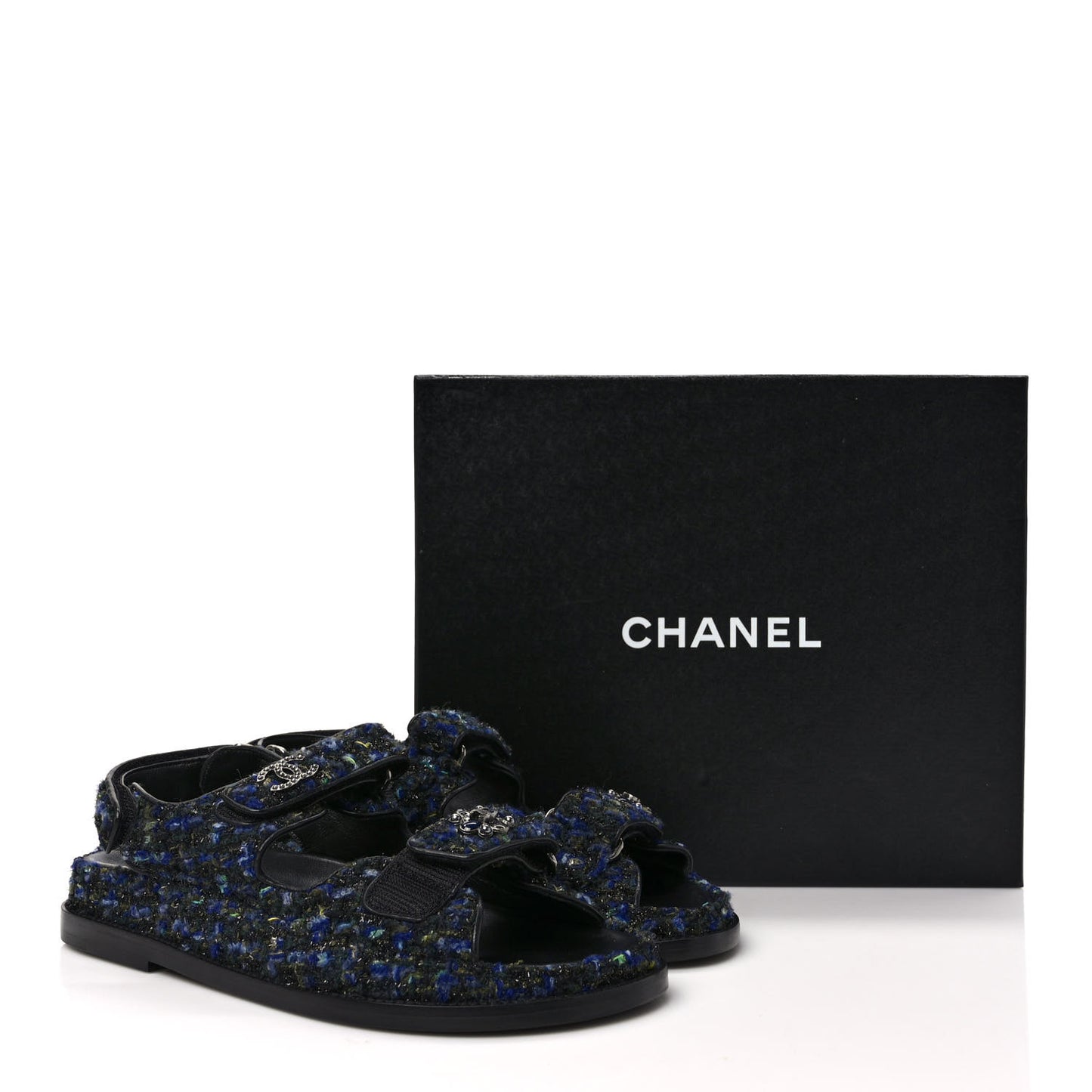 Iridescent Tweed Velcro Dad Sandals 37 Navy Blue Multicolor