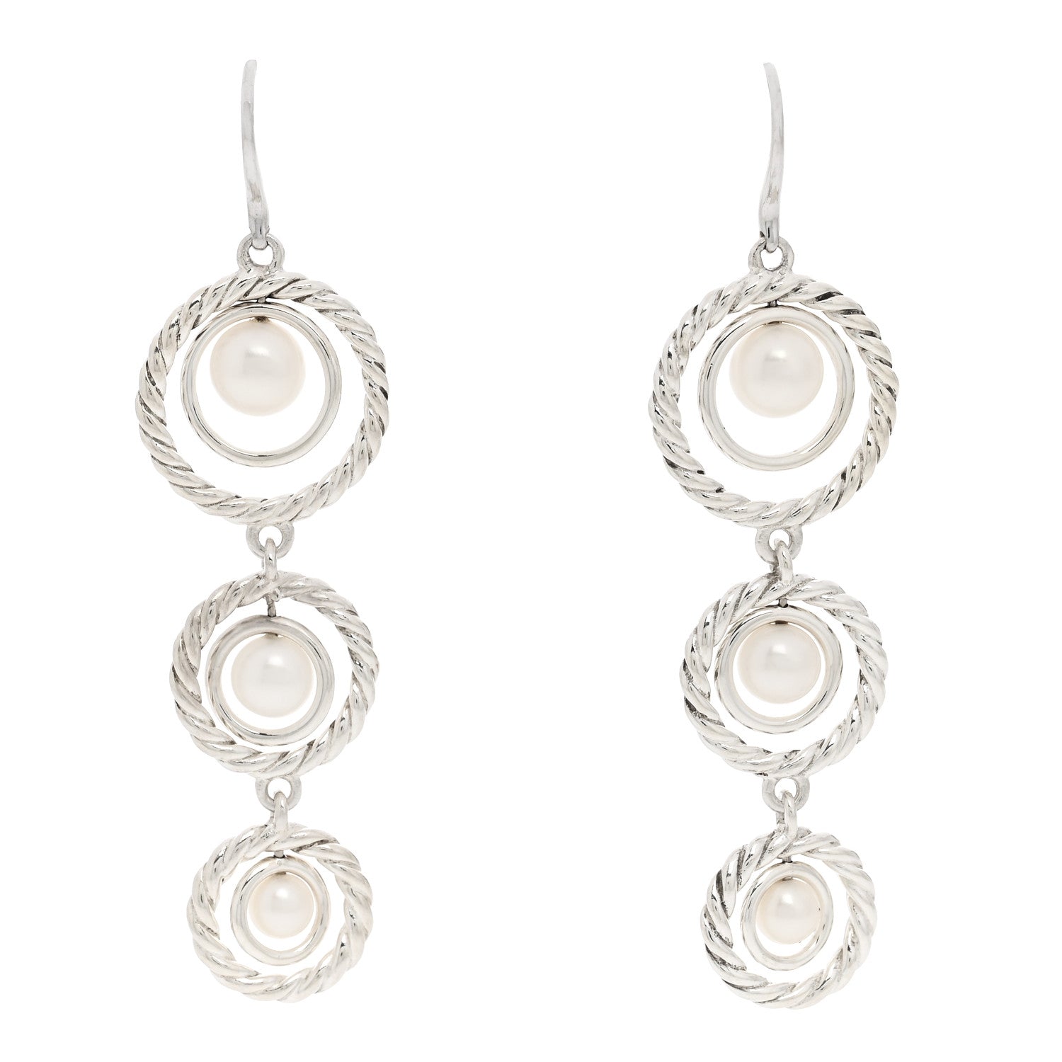 David Yurman Sterling Silver Cultured Pearl Cable Triple Drop Earrings 1 of 4