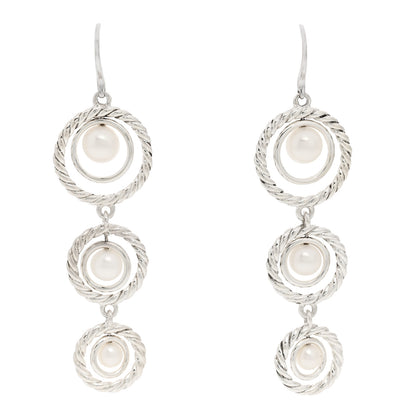 David Yurman Sterling Silver Cultured Pearl Cable Triple Drop Earrings 1 of 4