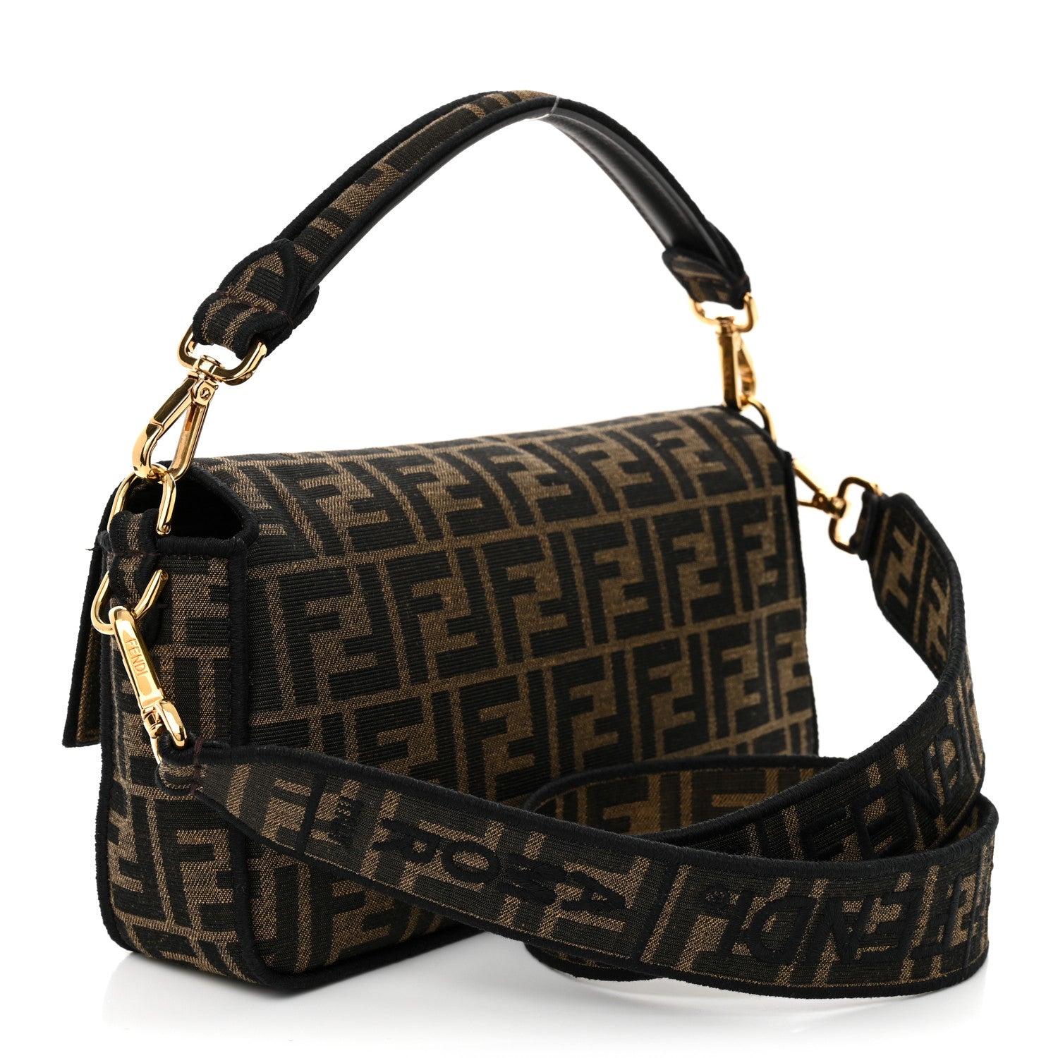 Fendi Fabric Jacquard FF 1974 Medium Baguette Tobacco Moro Black 3 of 10