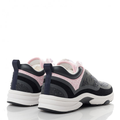Chanel Tweed Suede Calfskin CC Sneakers 38.5 Gray Pink 4 of 8