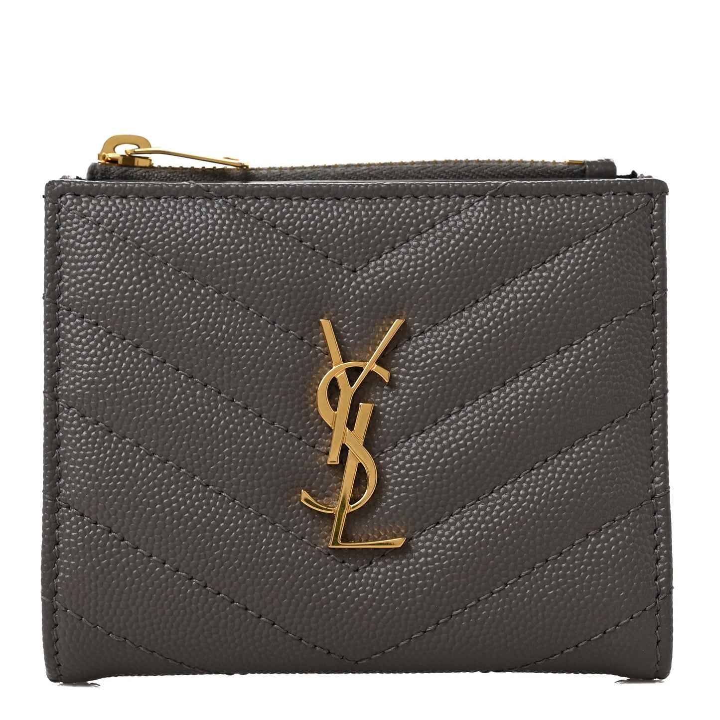 Grain De Poudre Matelasse Chevron Monogram Zipped Card Case Tech Fog