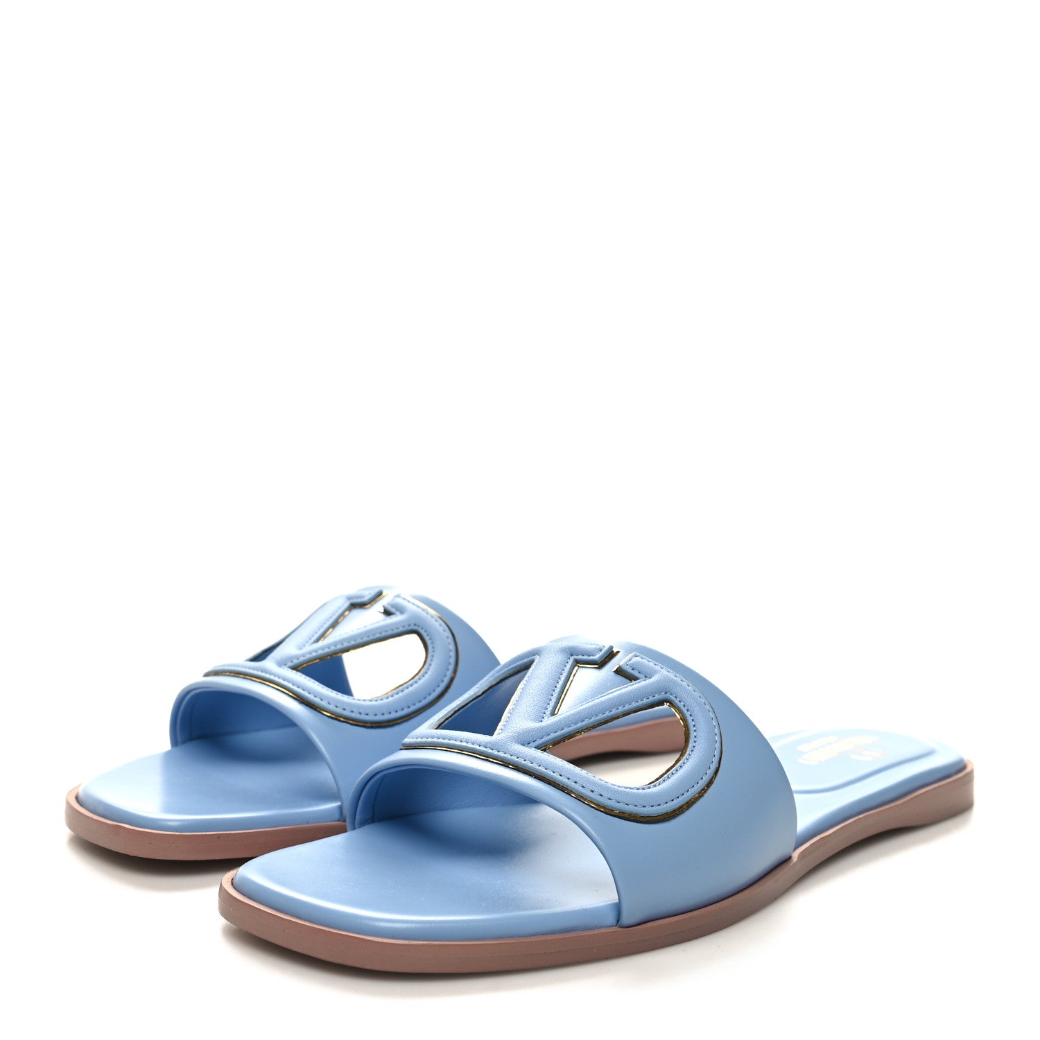 Valentino Garavani Calfskin Vlogo Cut Out Flat Slide Sandals 39.5 Popeline Blue 4 of 8