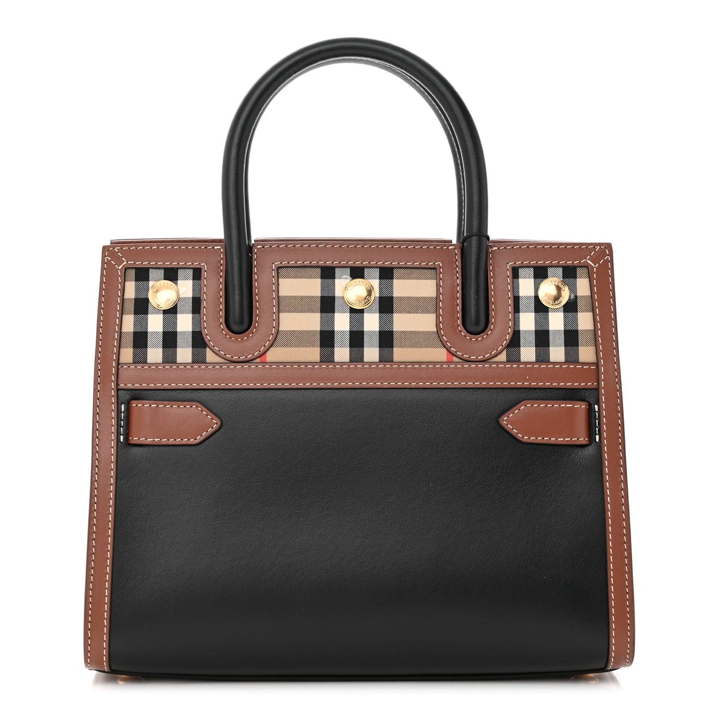 Calfskin Vintage Check Mini Two Handle Title Bag Black