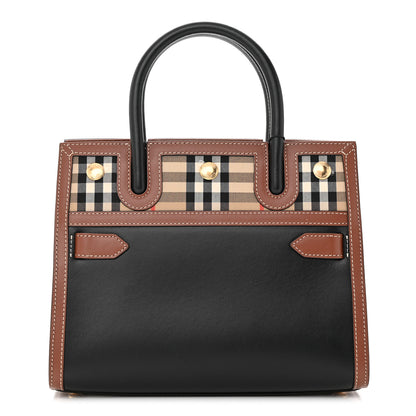 Burberry Calfskin Vintage Check Mini Two Handle Title Bag Black 1 of 13