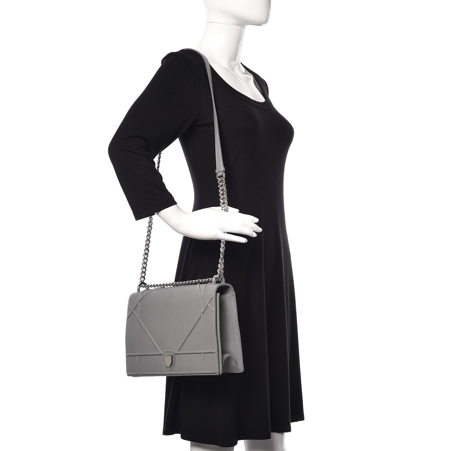Christian Dior Grained Calfskin Large Diorama Flap Bag Grey 2 of 9