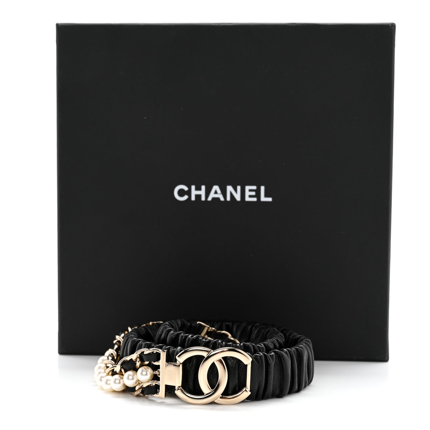 Lambskin CC Pearl Chain Belt Black 85 34