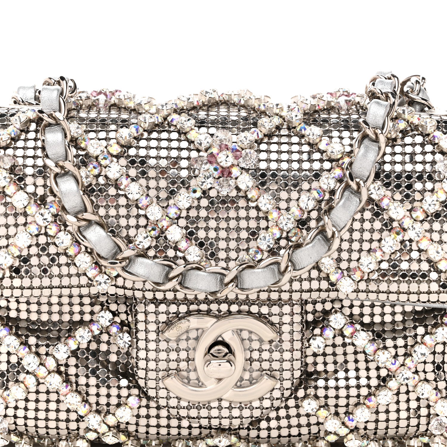 Chanel Chain Mail Crystal Quilted Mini Flap Argent 8 of 11
