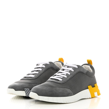 Hermes Technical Canvas Suede Goatskin Bouncing Sneakers 43 Gris Fume Jaune 3 of 13