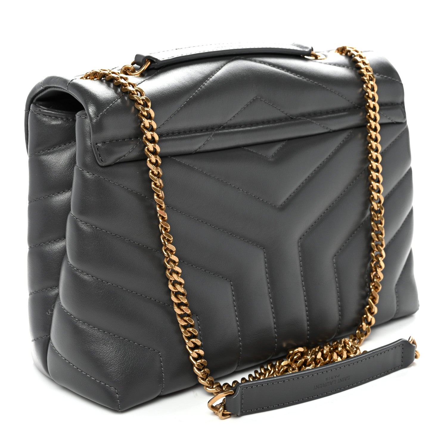 Saint Laurent Calfskin Y Quilted Monogram Small Loulou Chain Satchel Storm 3 of 11
