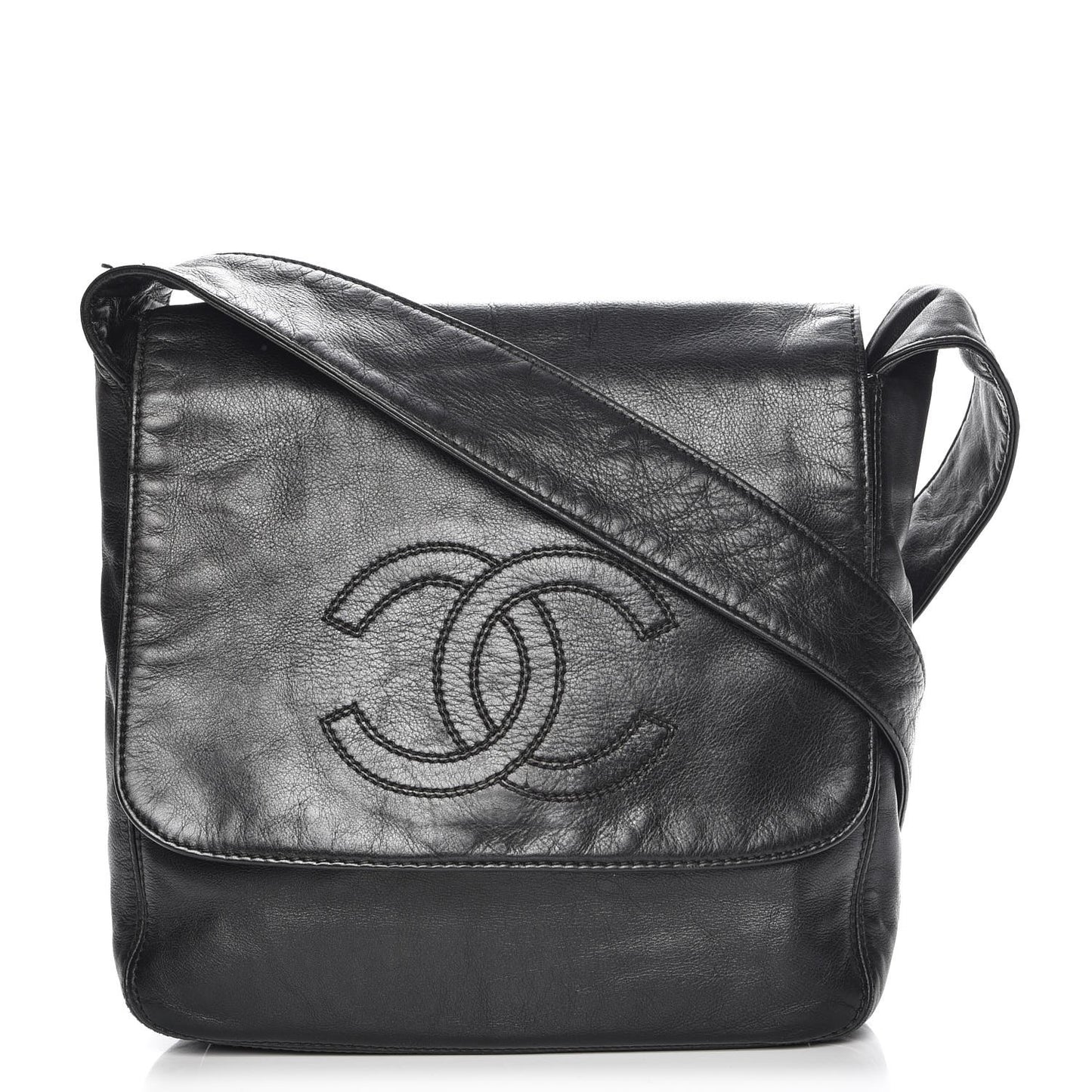 Lambskin CC Shoulder Flap Bag Black