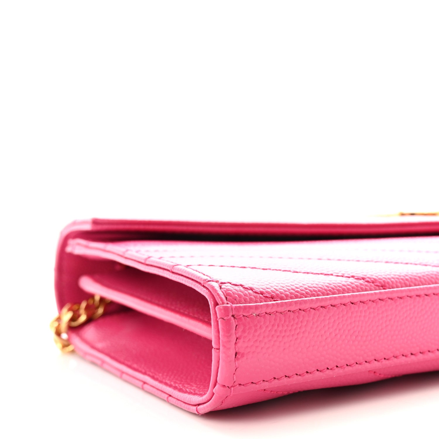 Saint Laurent Grain De Poudre Matelasse Chevron Monogram Chain Wallet Lipstick Fuchsia 8 of 9